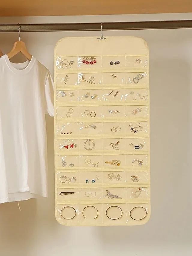 48Grids Hanging Jewelry Storage Earrings Necklace Bracelet Hanging Transparent Bag With Compartments Holder Organizer