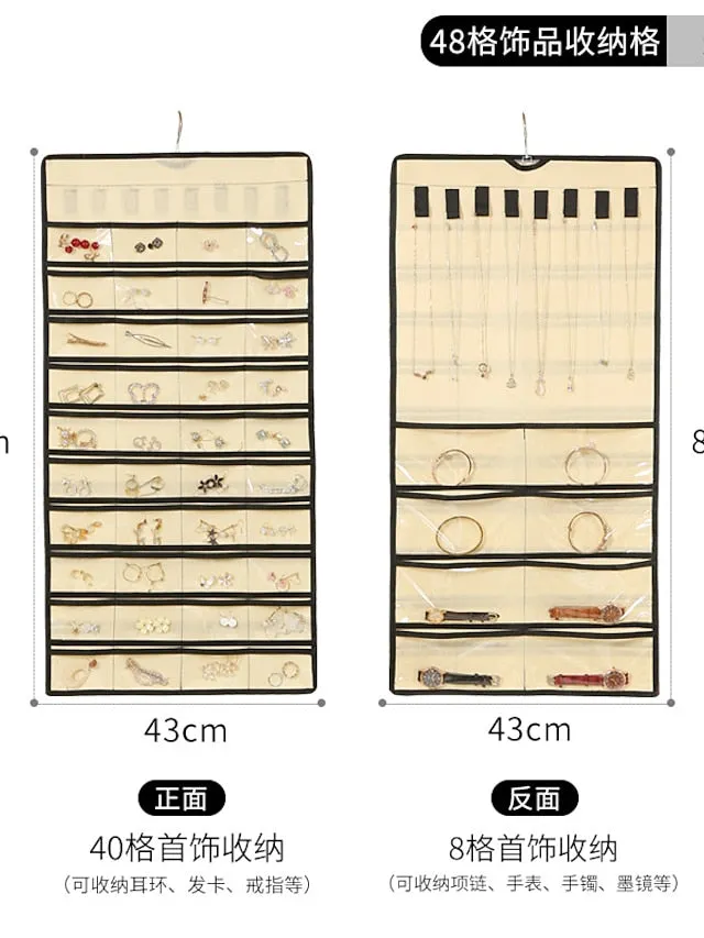 48Grids Hanging Jewelry Storage Earrings Necklace Bracelet Hanging Transparent Bag With Compartments Holder Organizer
