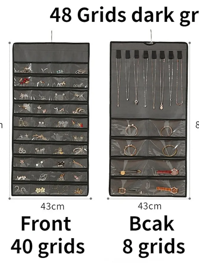 48Grids Hanging Jewelry Storage Earrings Necklace Bracelet Hanging Transparent Bag With Compartments Holder Organizer