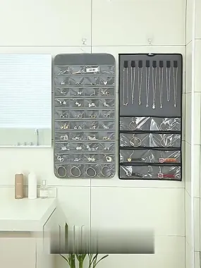 48Grids Hanging Jewelry Storage Earrings Necklace Bracelet Hanging Transparent Bag With Compartments Holder Organizer