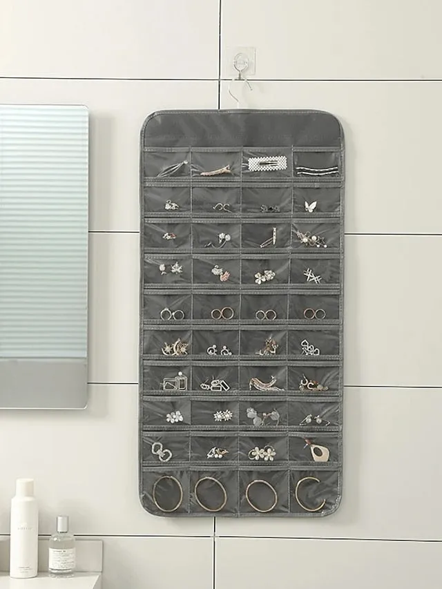 48Grids Hanging Jewelry Storage Earrings Necklace Bracelet Hanging Transparent Bag With Compartments Holder Organizer