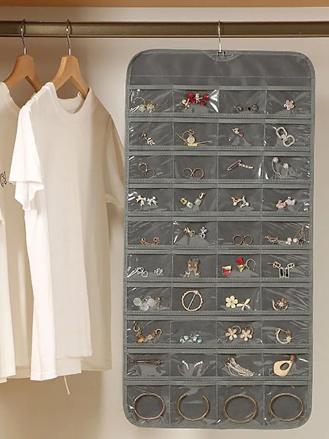 48Grids Hanging Jewelry Storage Earrings Necklace Bracelet Hanging Transparent Bag With Compartments Holder Organizer