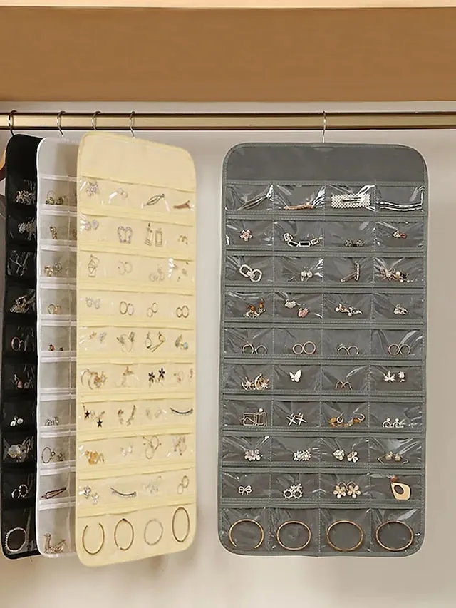48Grids Hanging Jewelry Storage Earrings Necklace Bracelet Hanging Transparent Bag With Compartments Holder Organizer