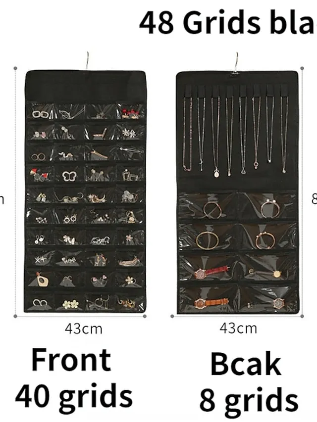 48Grids Hanging Jewelry Storage Earrings Necklace Bracelet Hanging Transparent Bag With Compartments Holder Organizer