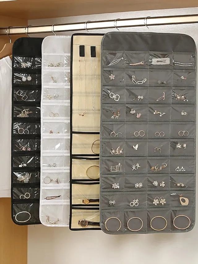 48Grids Hanging Jewelry Storage Earrings Necklace Bracelet Hanging Transparent Bag With Compartments Holder Organizer