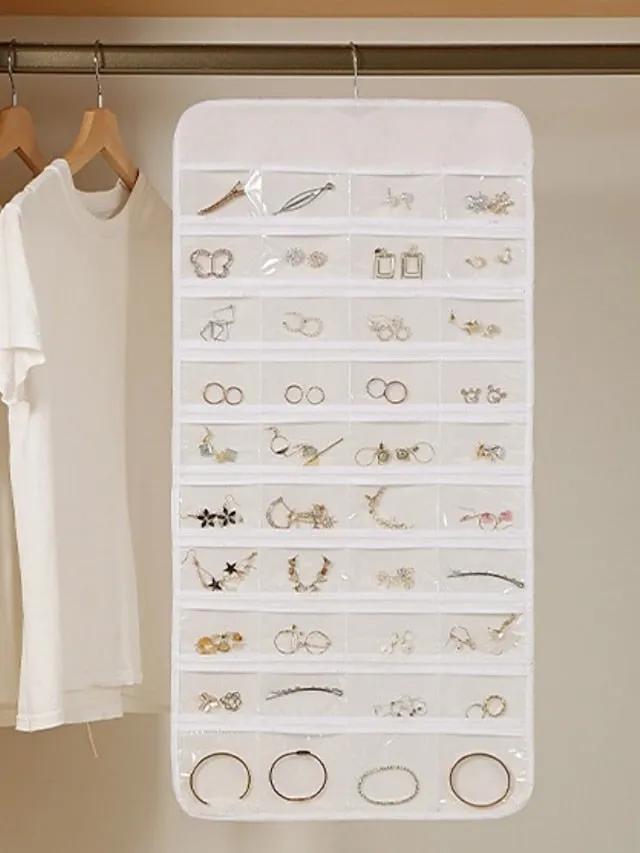 48Grids Hanging Jewelry Storage Earrings Necklace Bracelet Hanging Transparent Bag With Compartments Holder Organizer