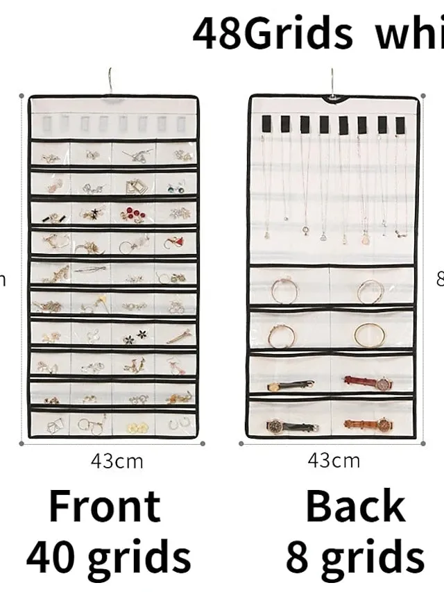 48Grids Hanging Jewelry Storage Earrings Necklace Bracelet Hanging Transparent Bag With Compartments Holder Organizer