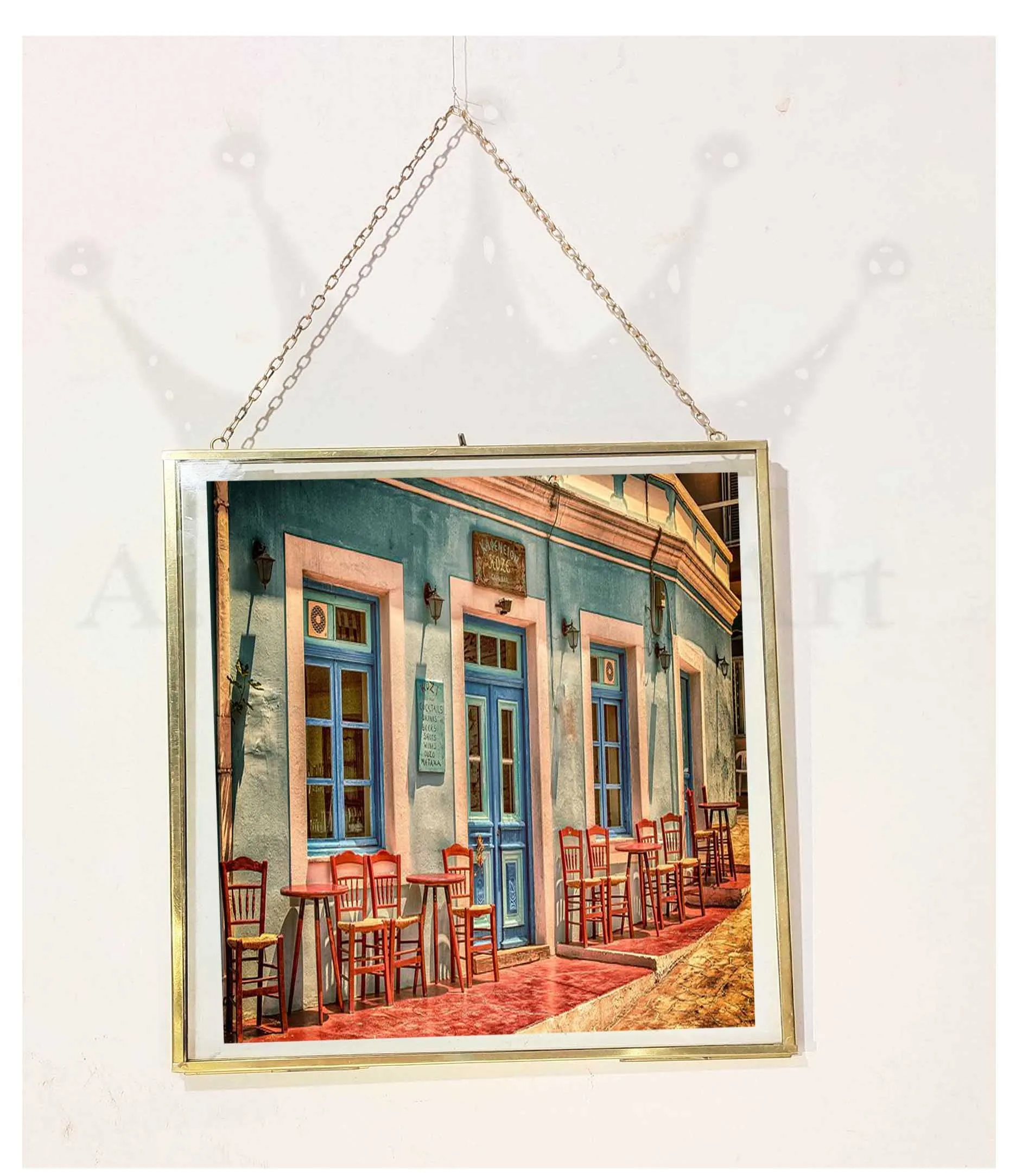 A.H Royal Decorative Brass & Glass Hanging Square Photo Frame with Pressed Glass (Size - 10x10 inch)