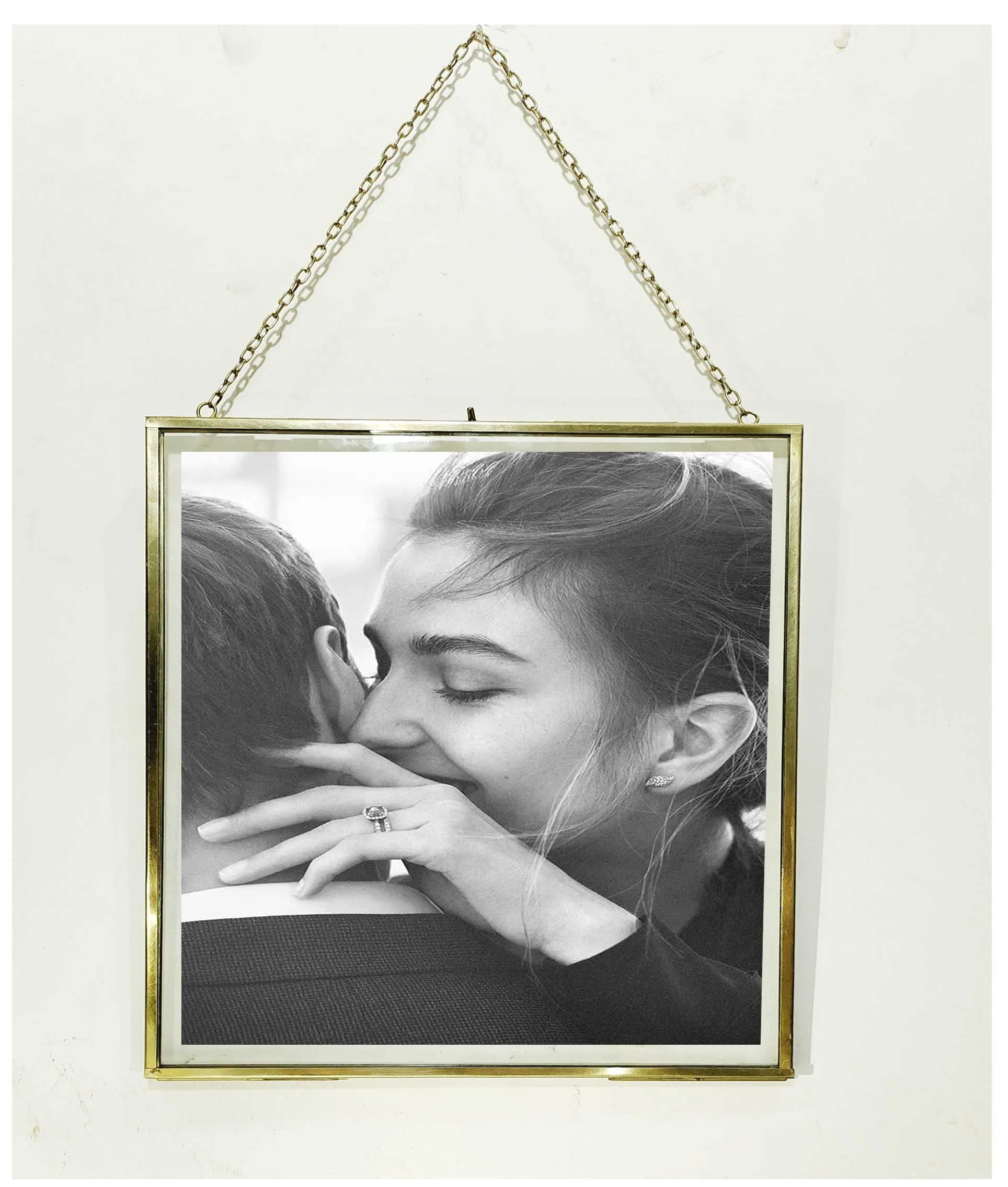 A.H Royal Decorative Brass & Glass Hanging Square Photo Frame with Pressed Glass (Size - 10x10 inch)