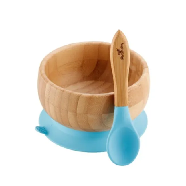 avanchy stay put baby bamboo suction bowl   spoon