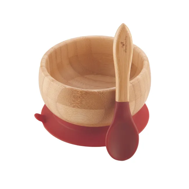 avanchy stay put baby bamboo suction bowl   spoon