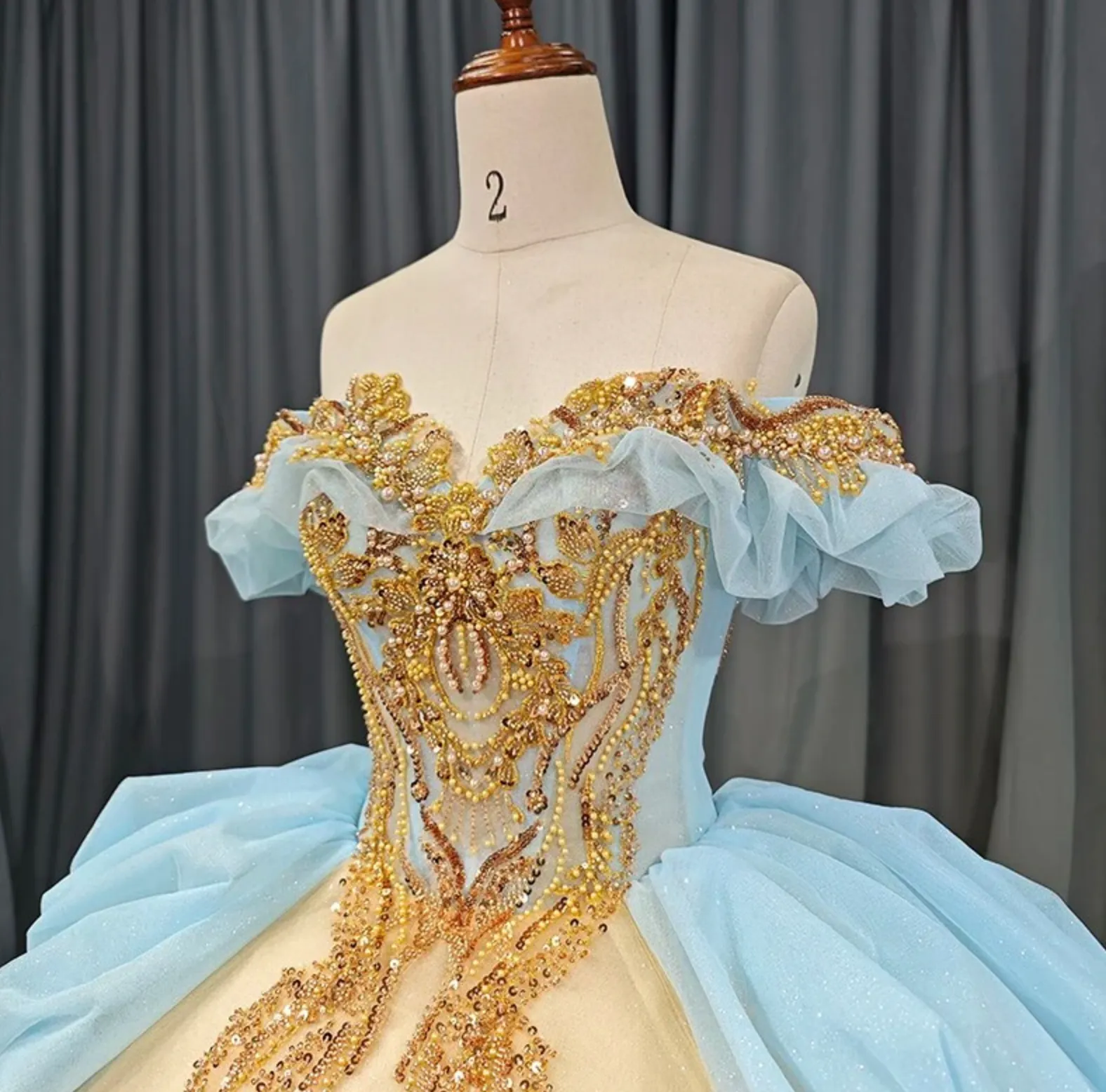 Baby Blue Gold Princess Quinceañera Dress