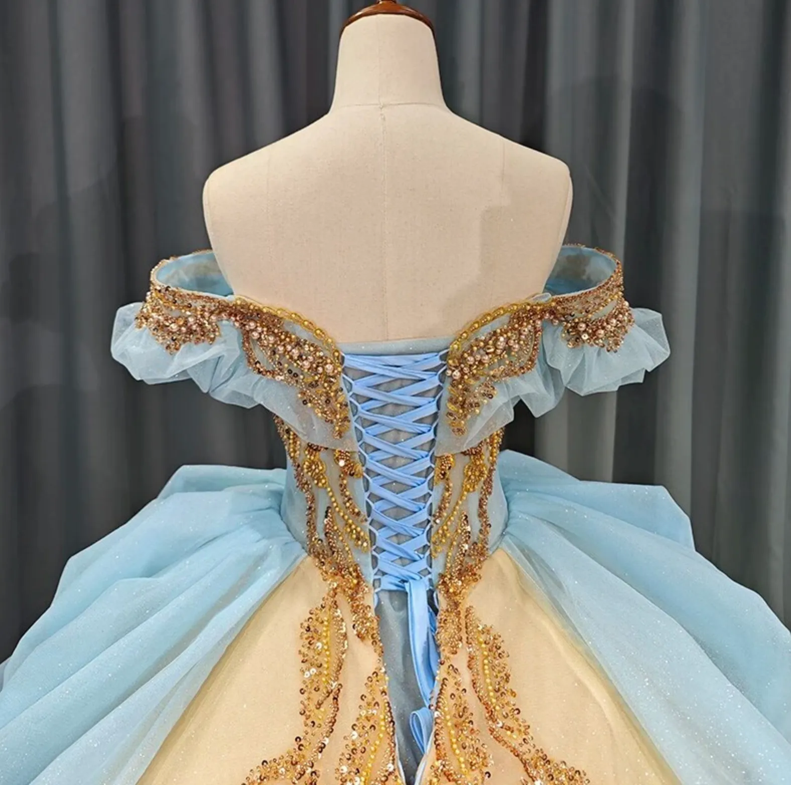 Baby Blue Gold Princess Quinceañera Dress