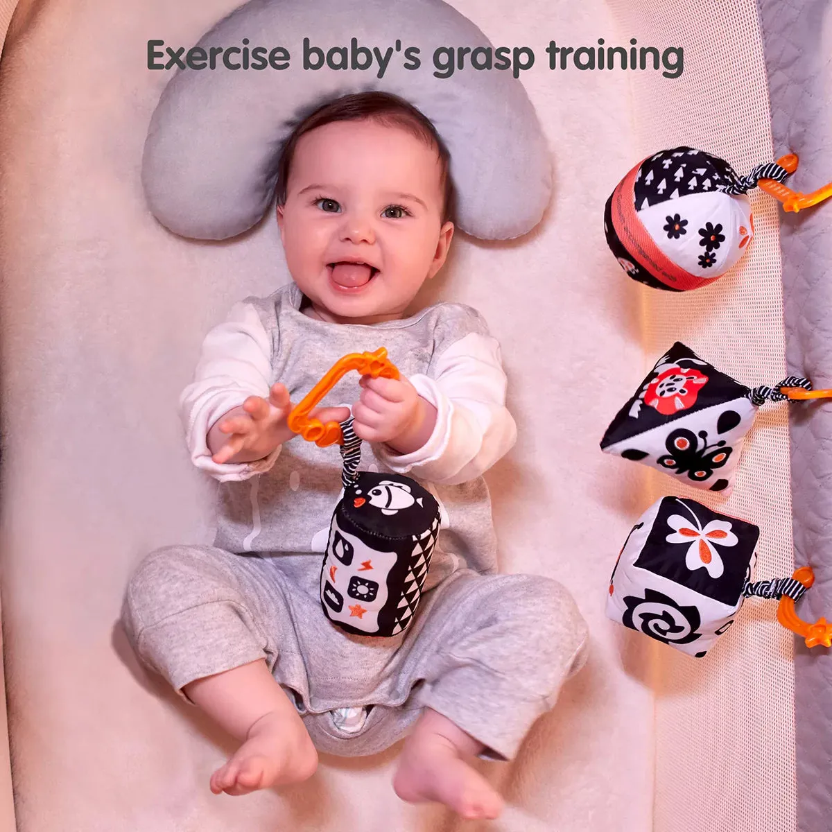 Baby high contrast shapes set toy black and white stroller car seat plush rattle and teething toy for babies infant newborn 0 Month 
