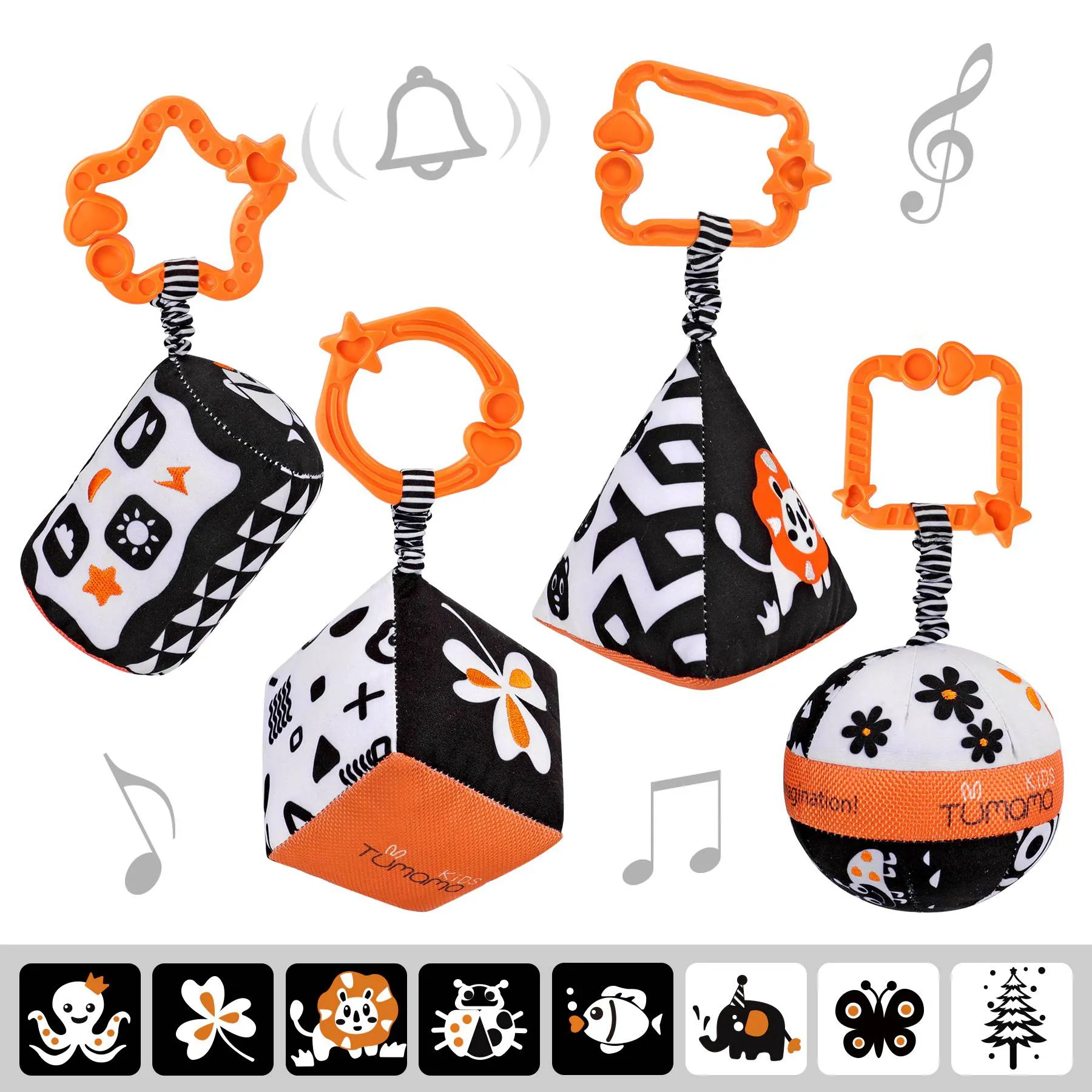 Baby high contrast shapes set toy black and white stroller car seat plush rattle and teething toy for babies infant newborn 0 Month 