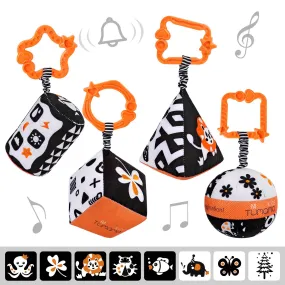 Baby high contrast shapes set toy black and white stroller car seat plush rattle and teething toy for babies infant newborn 0 Month 