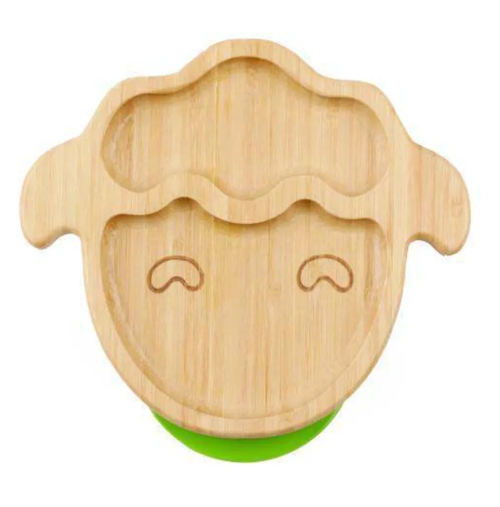 Baby Sucker Bowl Bamboo Cartoon Children'S Disk With Suction Cup Silicone Spoon Set Children'S Dinner Plate Bamboo Children'S Bowl