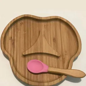 Baby Sucker Bowl Bamboo Cartoon Children'S Disk With Suction Cup Silicone Spoon Set Children'S Dinner Plate Bamboo Children'S Bowl