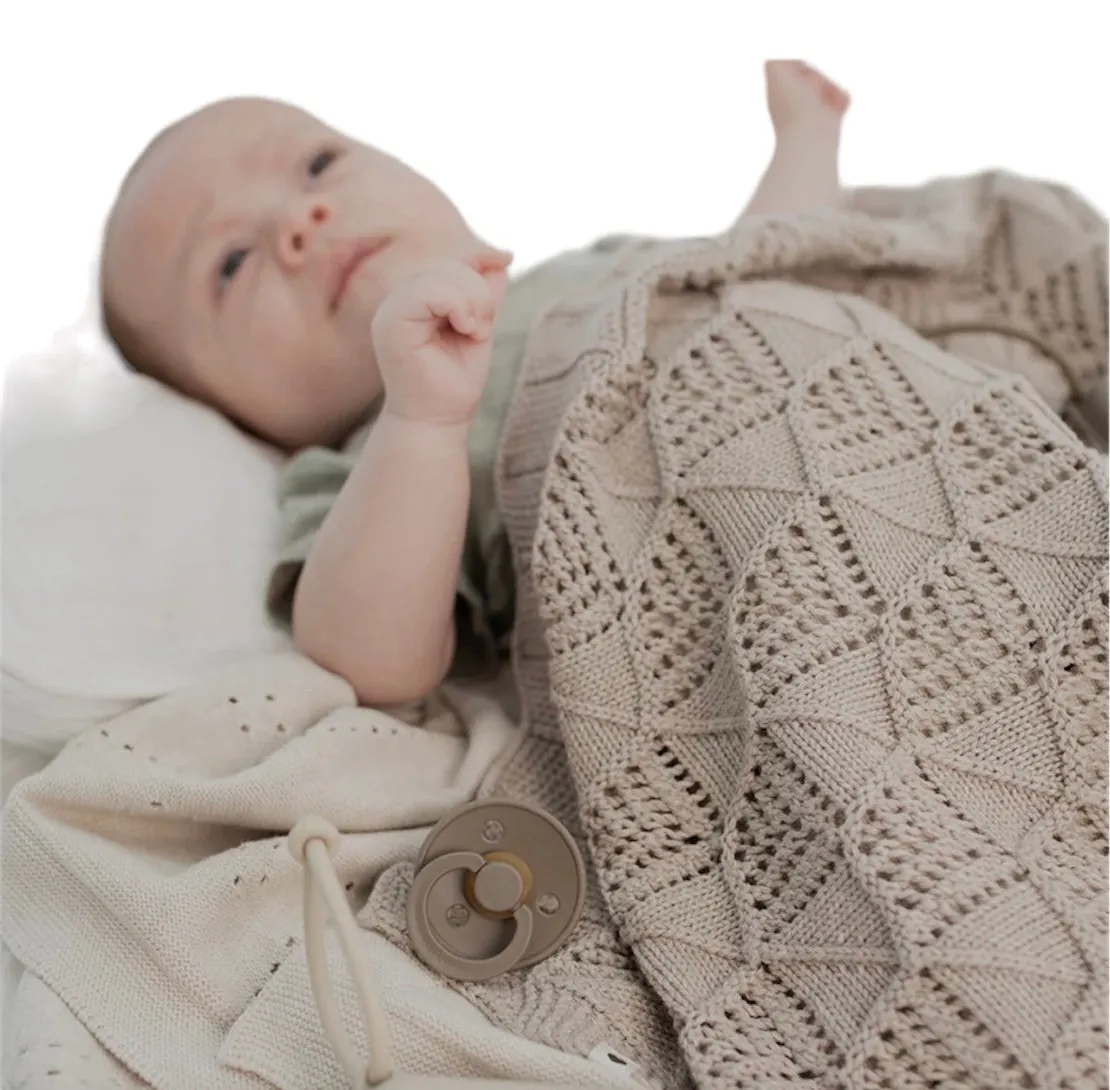 Bibs - Knitted blanket, 100% organic cotton, wavy vanilla