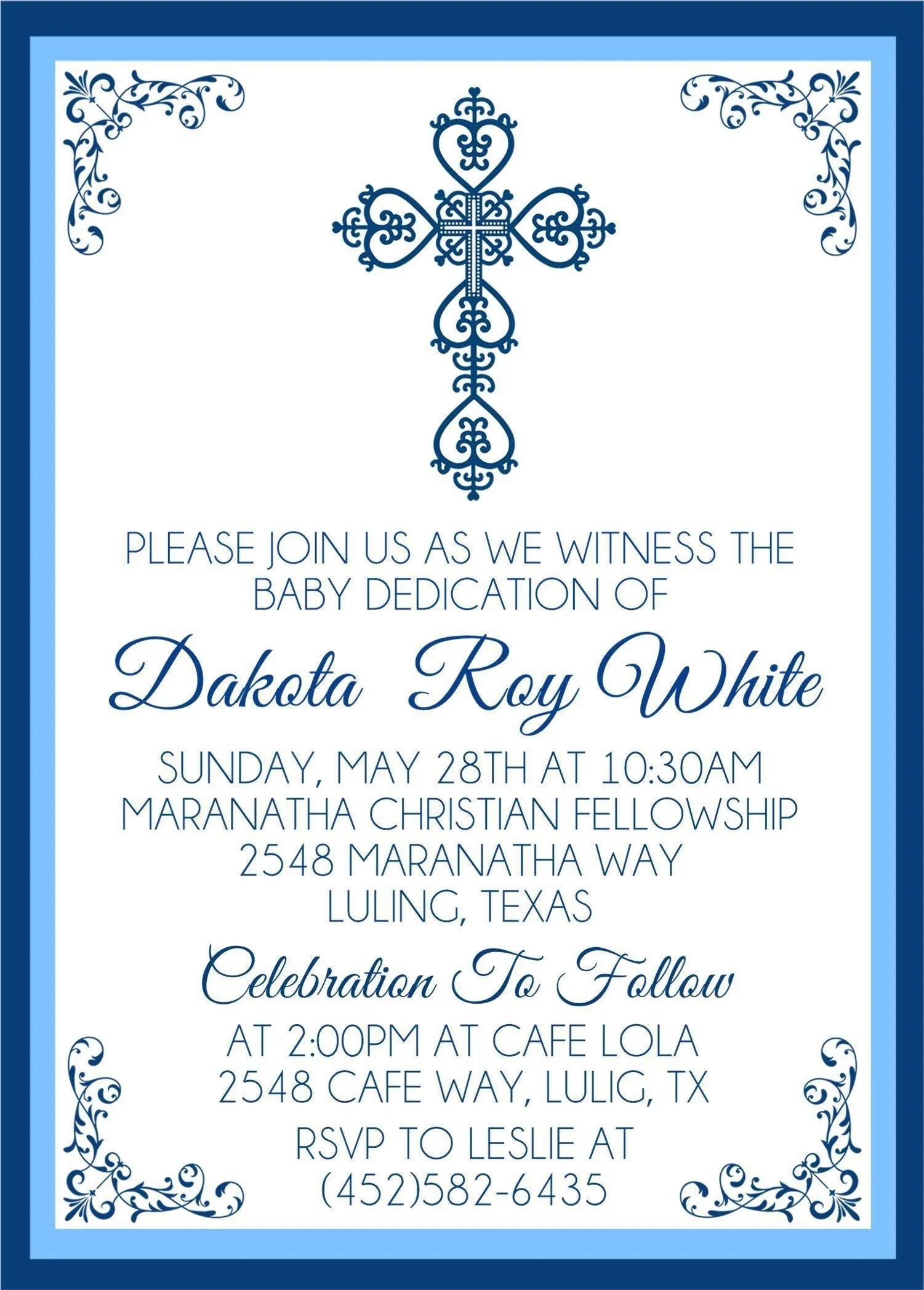 Blue And White Baby Dedication Invitations