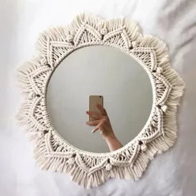 Boho Macrame Round Mirror Decorative