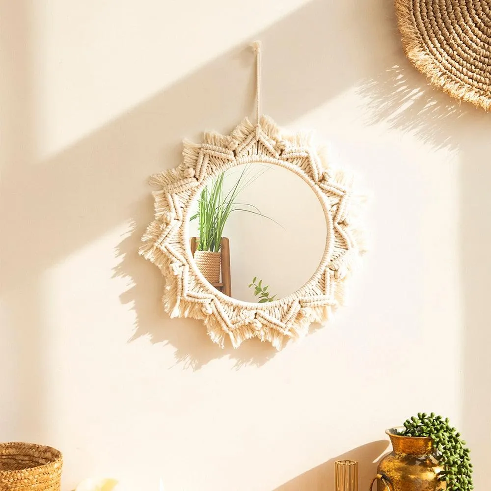 Boho Macrame Round Mirror Decorative