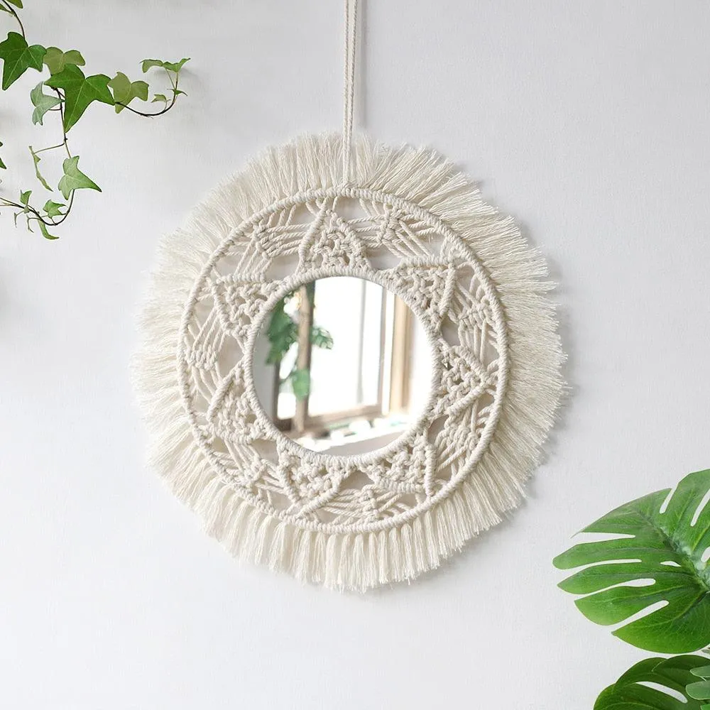 Boho Macrame Round Mirror Decorative