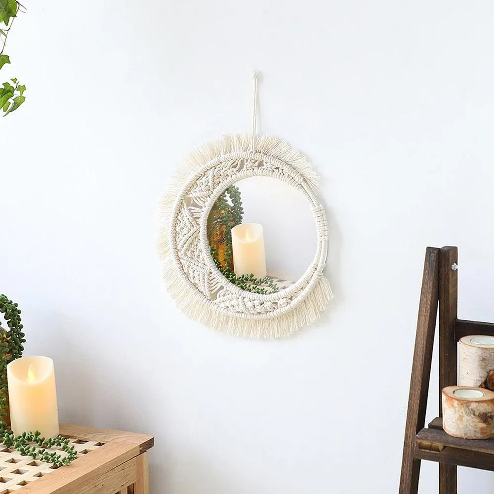 Boho Macrame Round Mirror Decorative