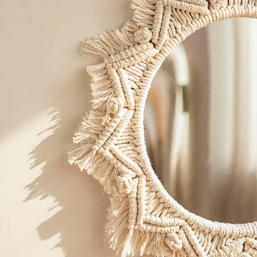 Boho Macrame Round Mirror Decorative