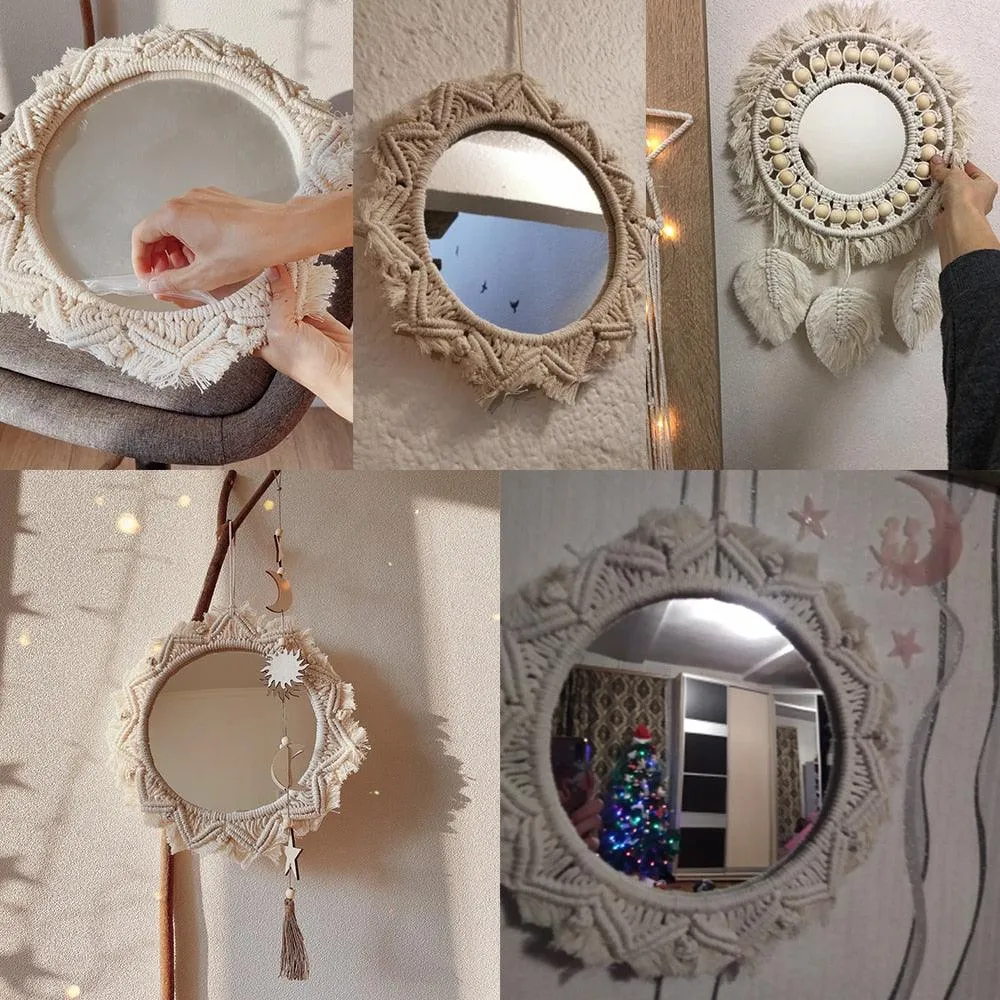 Boho Macrame Round Mirror Decorative