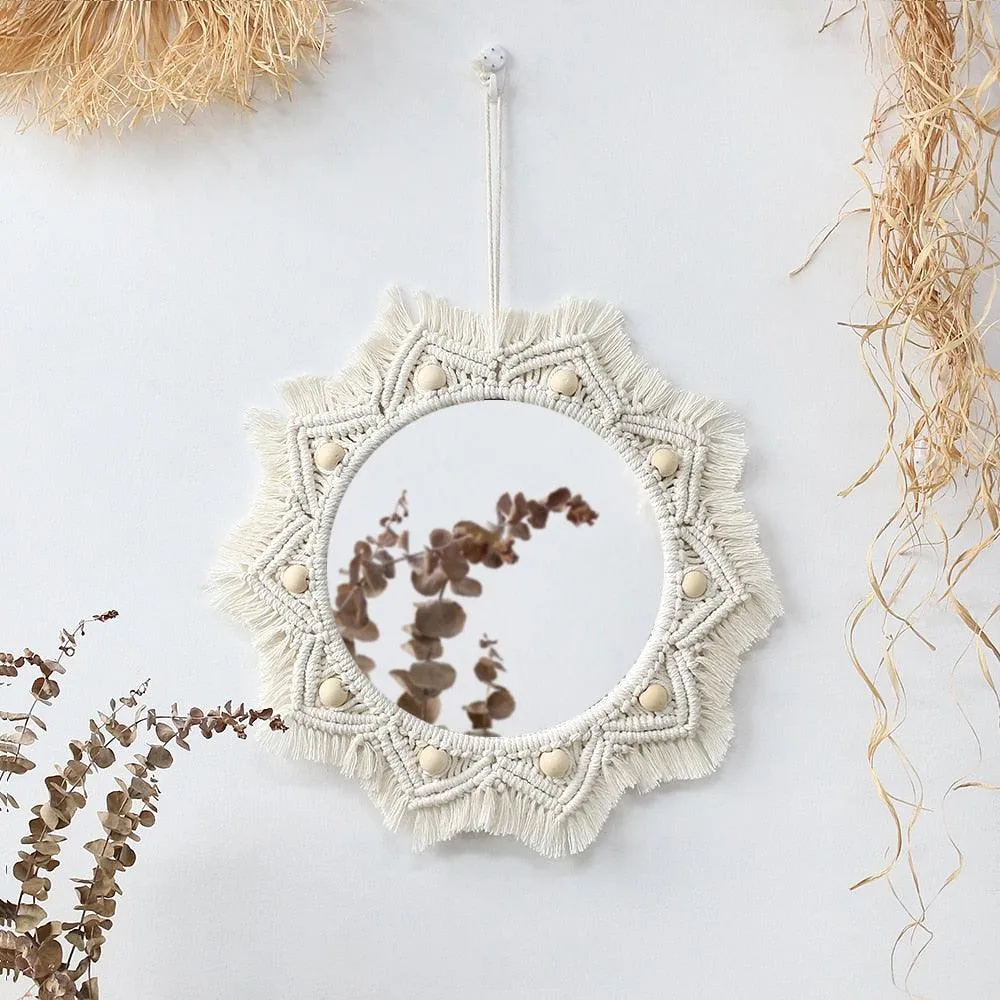 Boho Macrame Round Mirror Decorative
