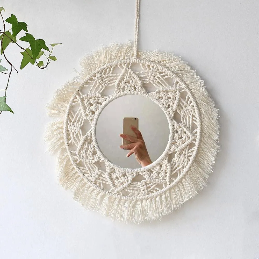 Boho Macrame Round Mirror Decorative