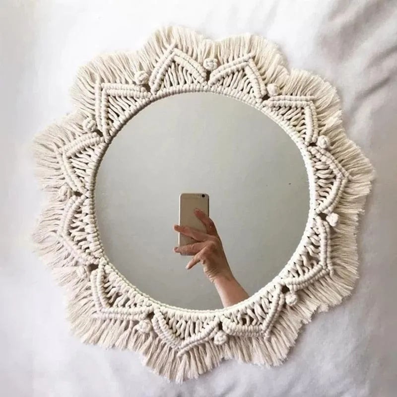 Boho Macrame Round Mirror Decorative