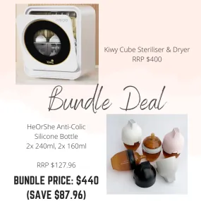 Bundle Deal: Kiwy Cube Baby Steriliser & Dryer/HeOrShe Anti-colic Silicone Bottles