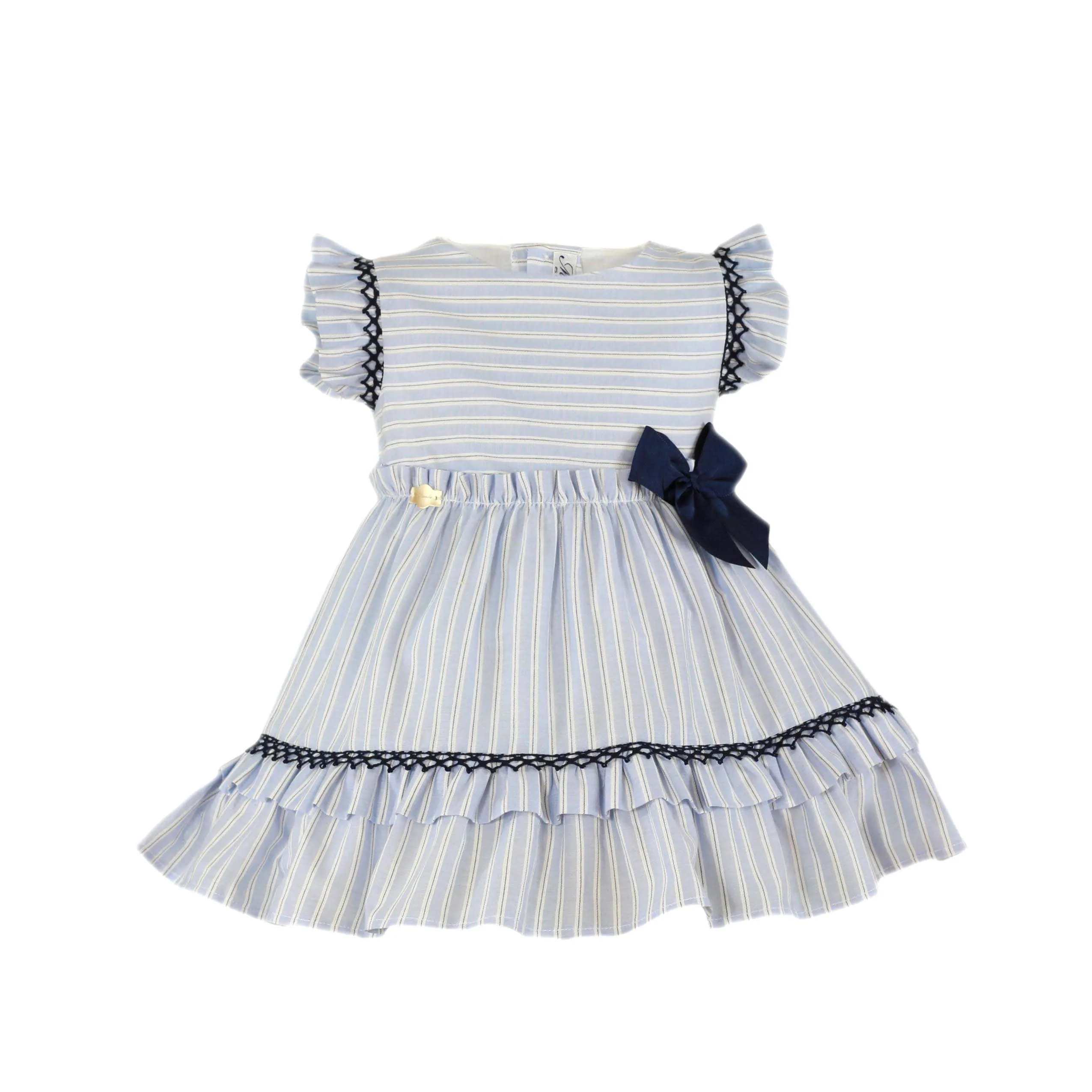 CLEARANCE SALE Miranda - Girls White, Baby Blue & Navy Dress 609V 3yrs