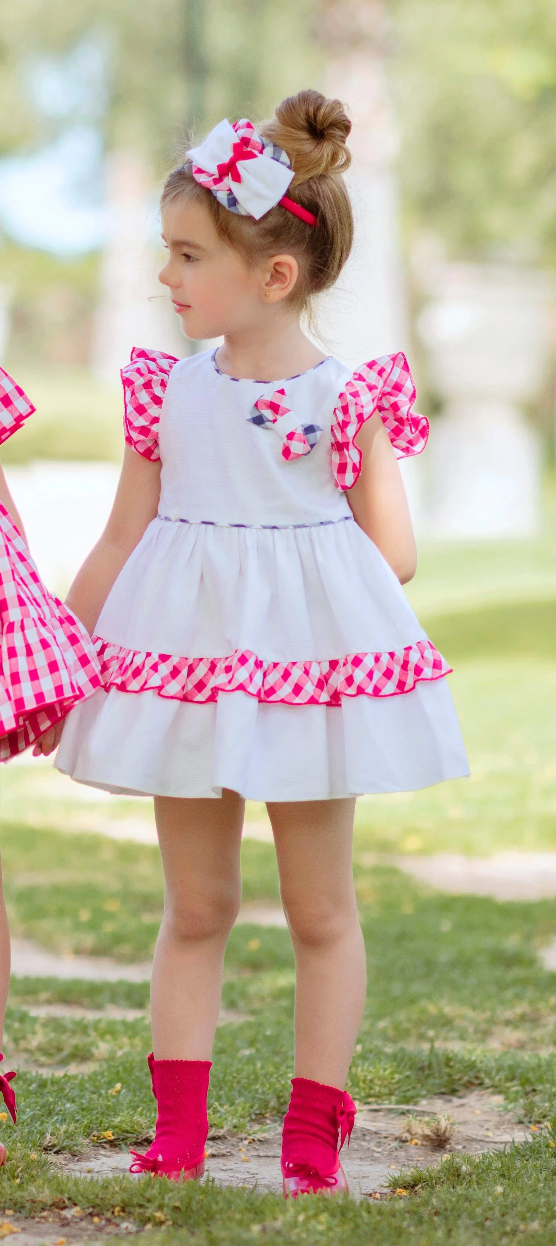 CLEARANCE SALE Miranda - Girls White, Red & Navy Dress 241V 2yr