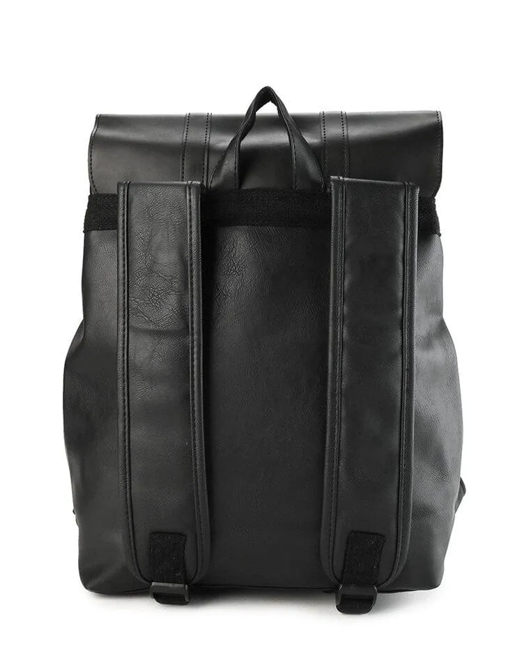 Distressed Leather Carryall Slim Backpack - Black