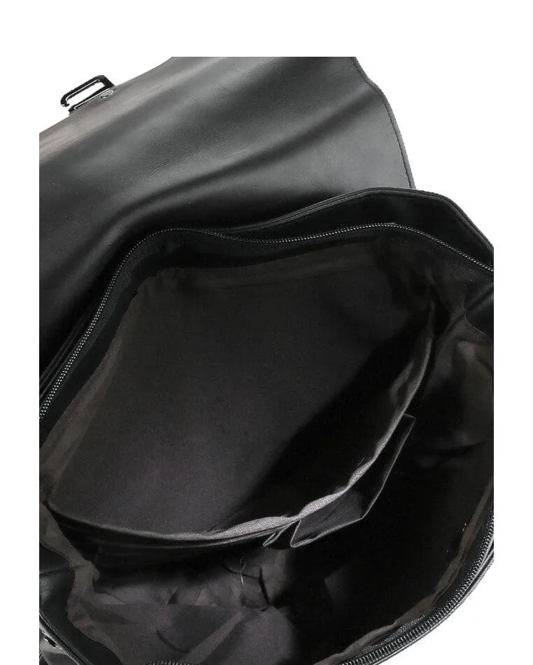 Distressed Leather Carryall Slim Backpack - Black