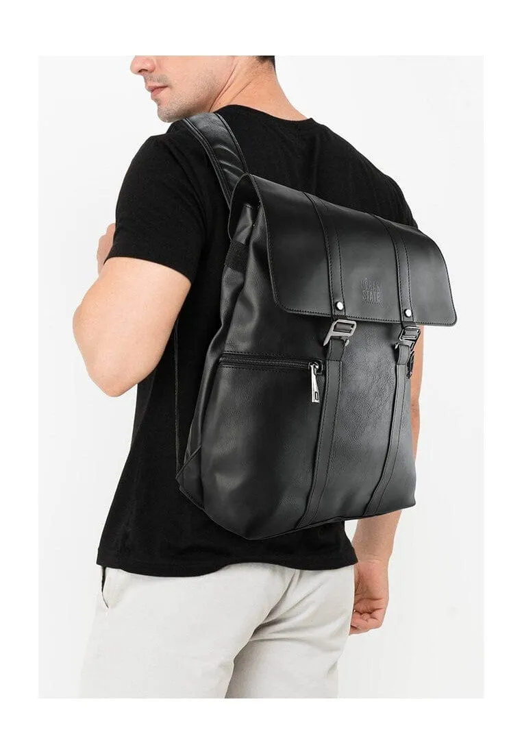 Distressed Leather Carryall Slim Backpack - Black