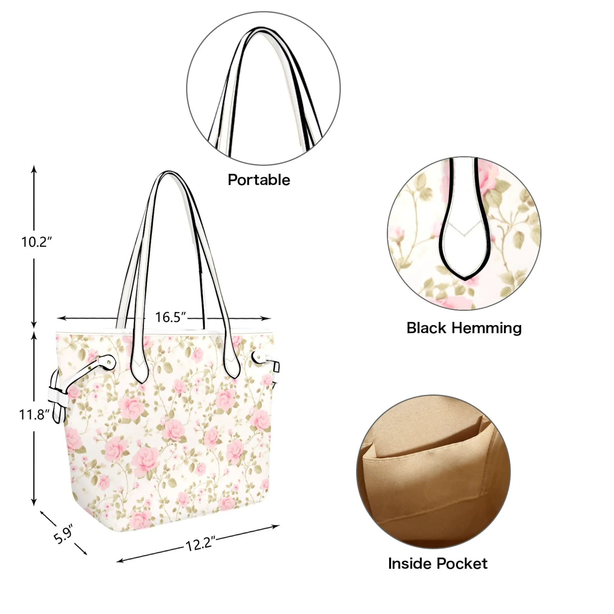 Dusty Rose Floral Leather Bag | Perfect Gift for Her | Elegant & Durable Fashion Tote