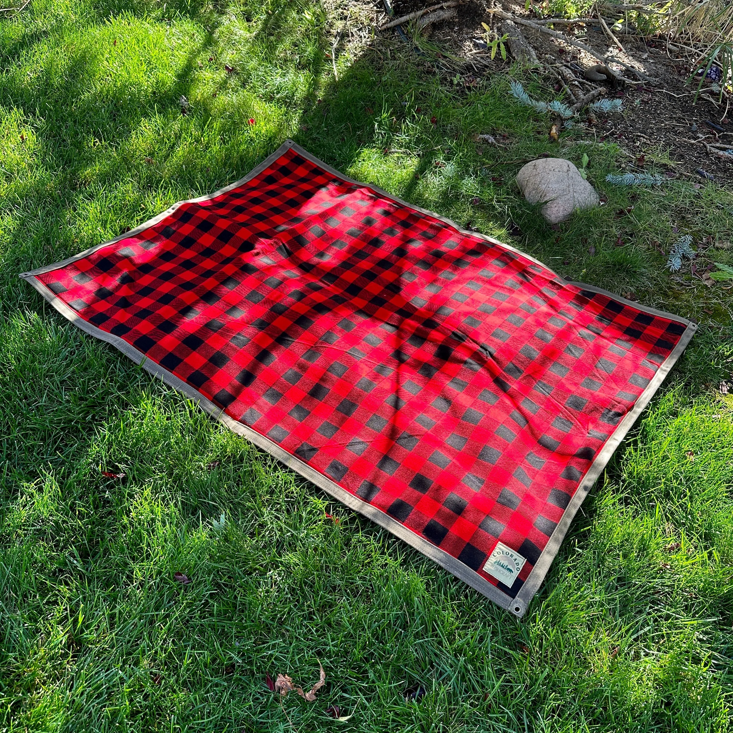 Extra Large Heavy Weight Waxed Canvas and Buffalo Plaid Wool Lined Bushcraft Ground Cloth