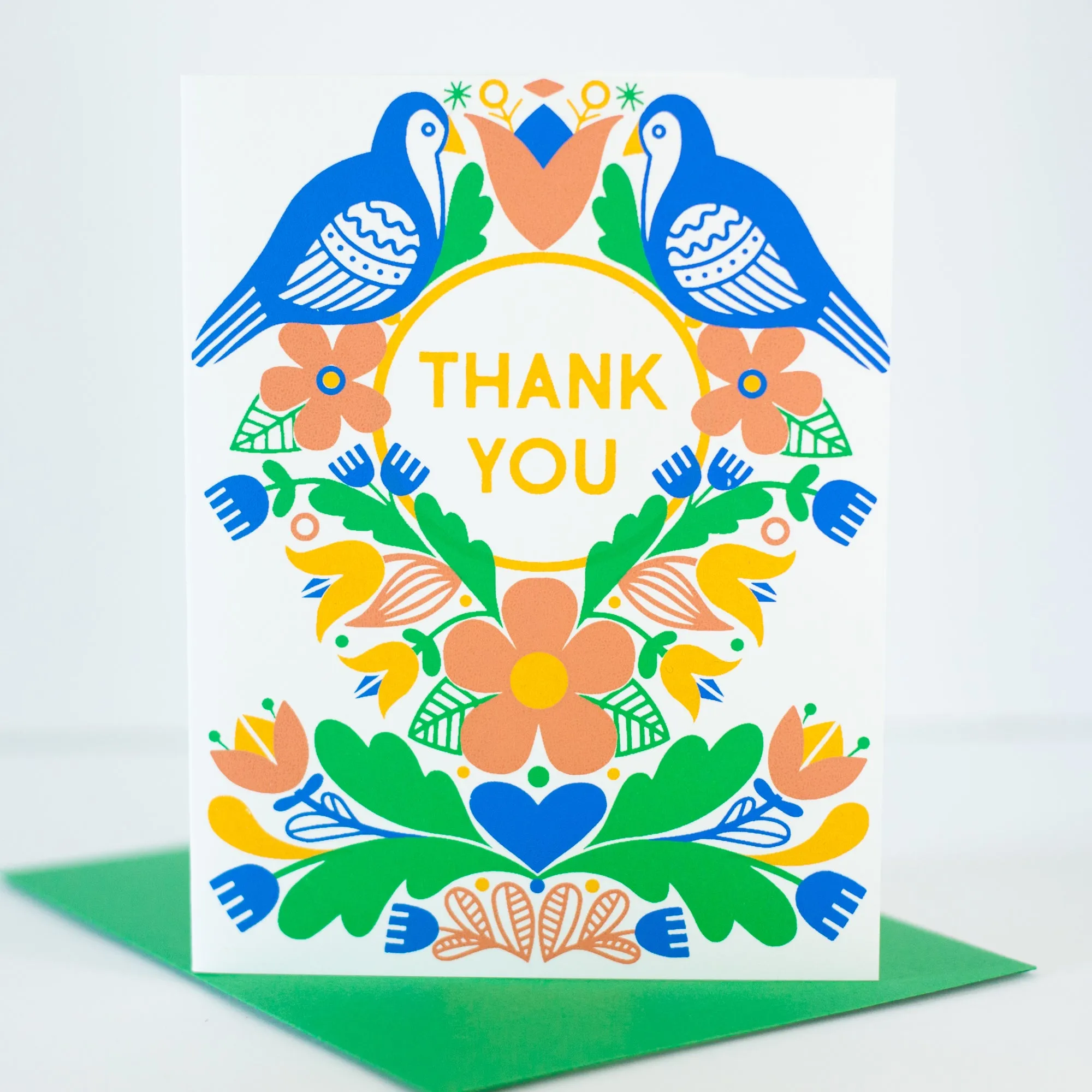 folk art thank you card, colorful thank you card