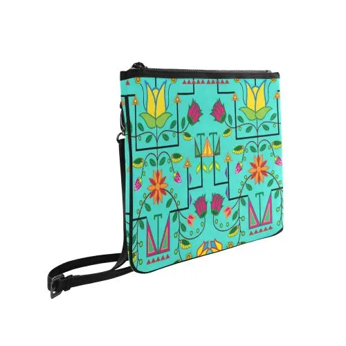 Geometric Floral Summer-Sky Slim Clutch Bag