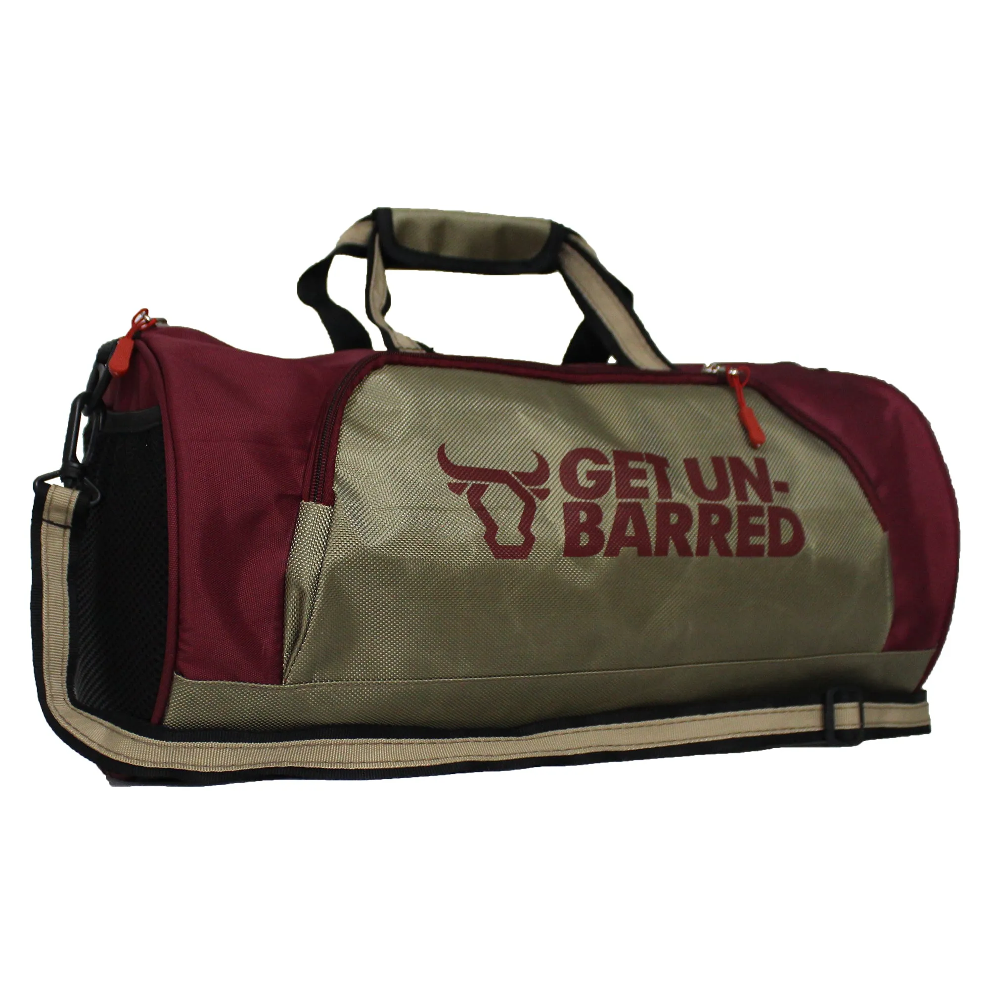 Get-Un-Barred Discover Duffle Bag for Gym & Sports with Side Pocket (Cherry Red  Beige)
