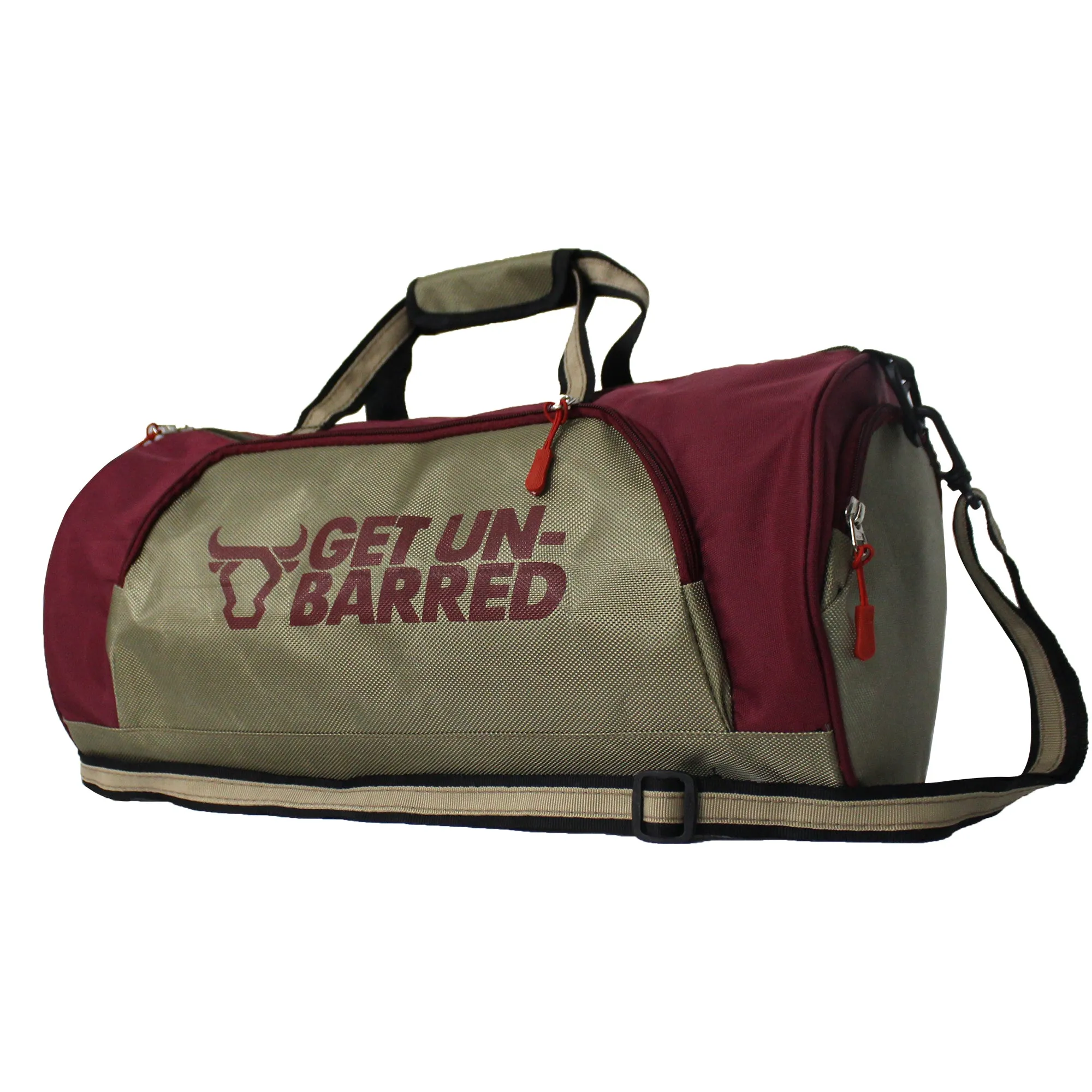 Get-Un-Barred Discover Duffle Bag for Gym & Sports with Side Pocket (Cherry Red  Beige)