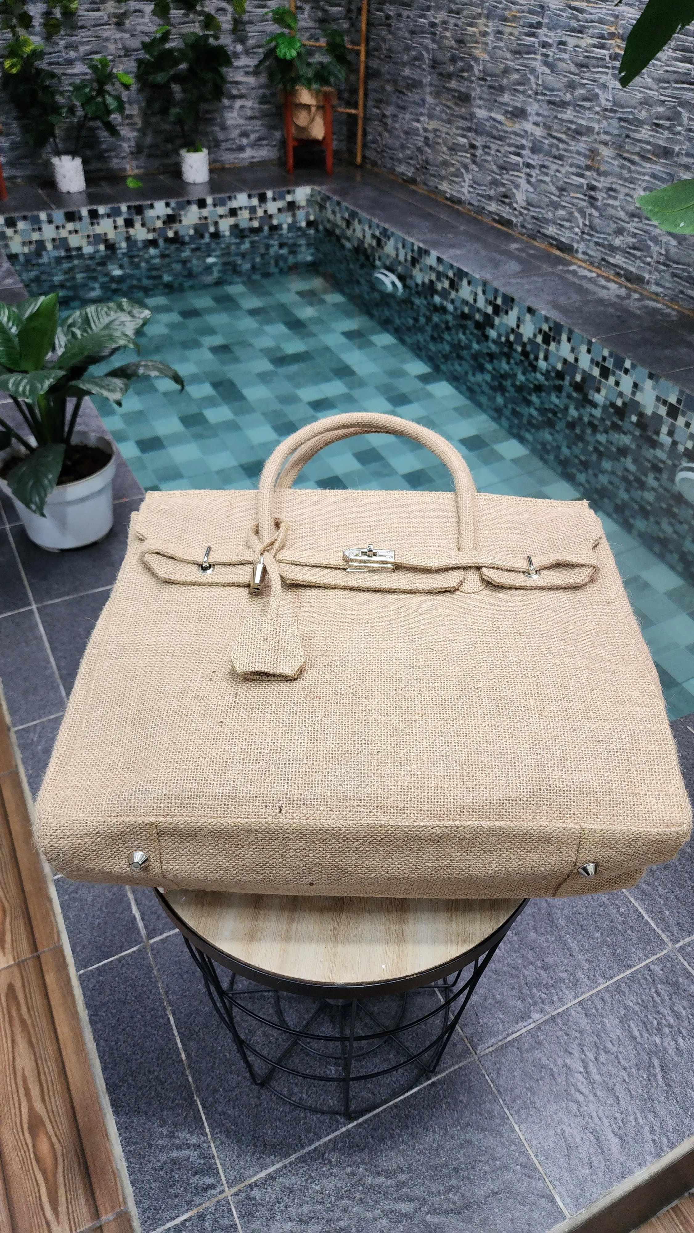 Handmade burlap / jute bag, Large size (45cm)_style 7
