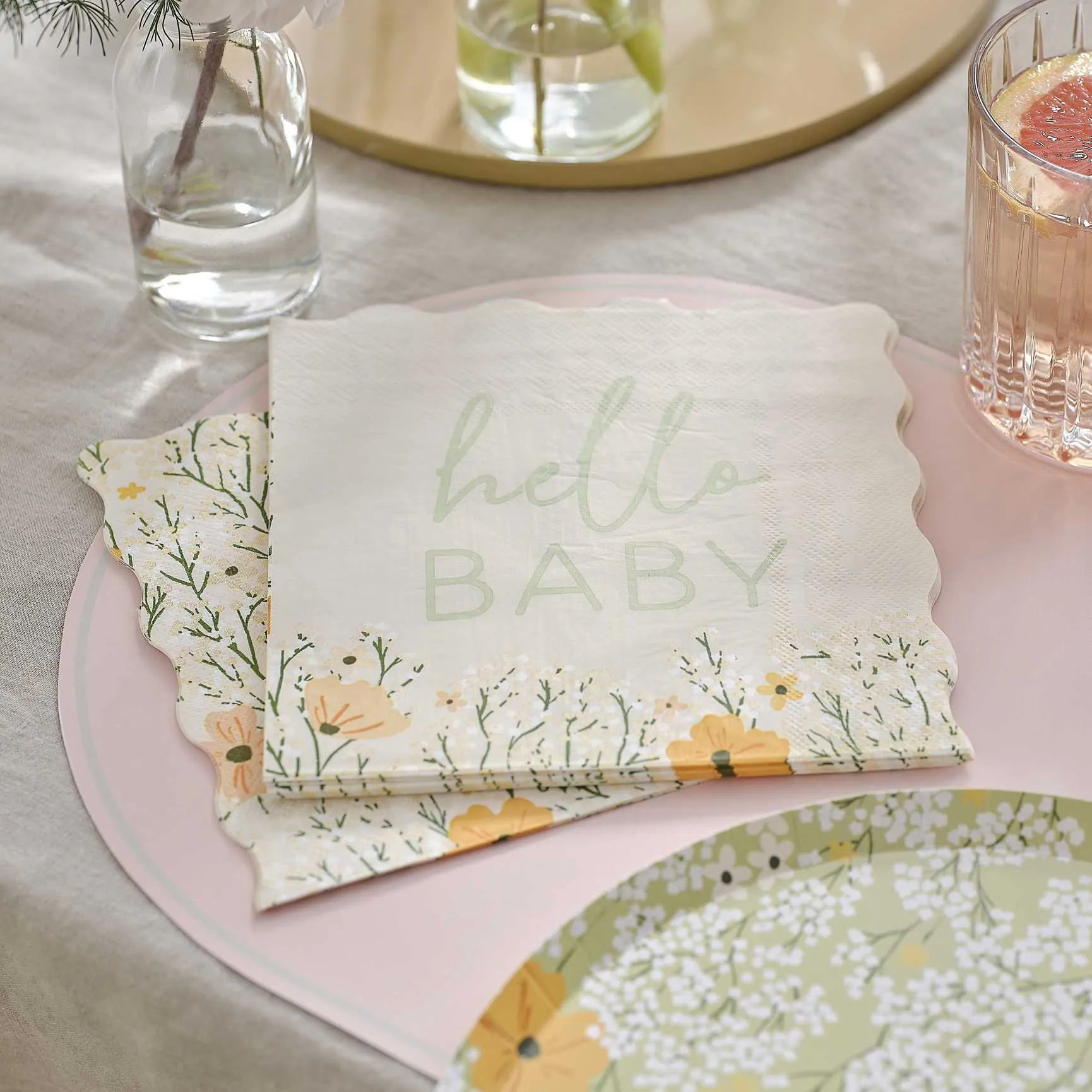 Hello Baby Floral Baby Shower Napkins (pack of 16)