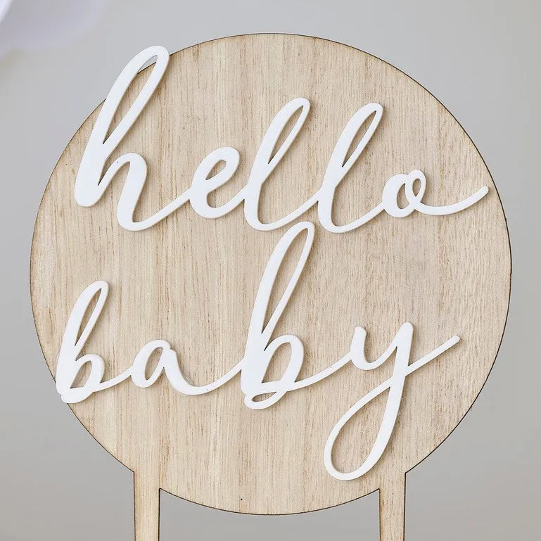 Hello Baby Wood and Acrylic Baby Shower Cake Topper