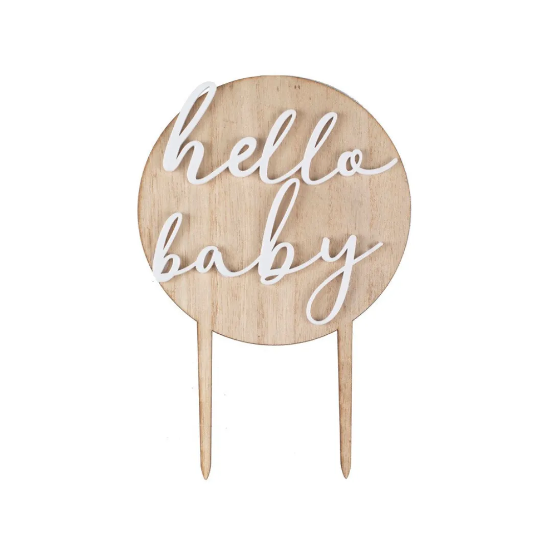 Hello Baby Wood and Acrylic Baby Shower Cake Topper