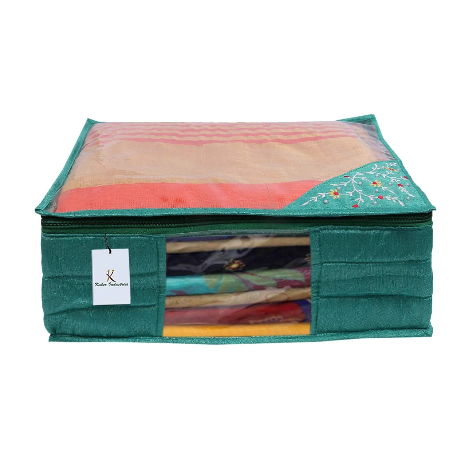 Kuber Industries 3 layered Quilted Silk 4 Pieces Saree Cover (Green) -CTLTC10640